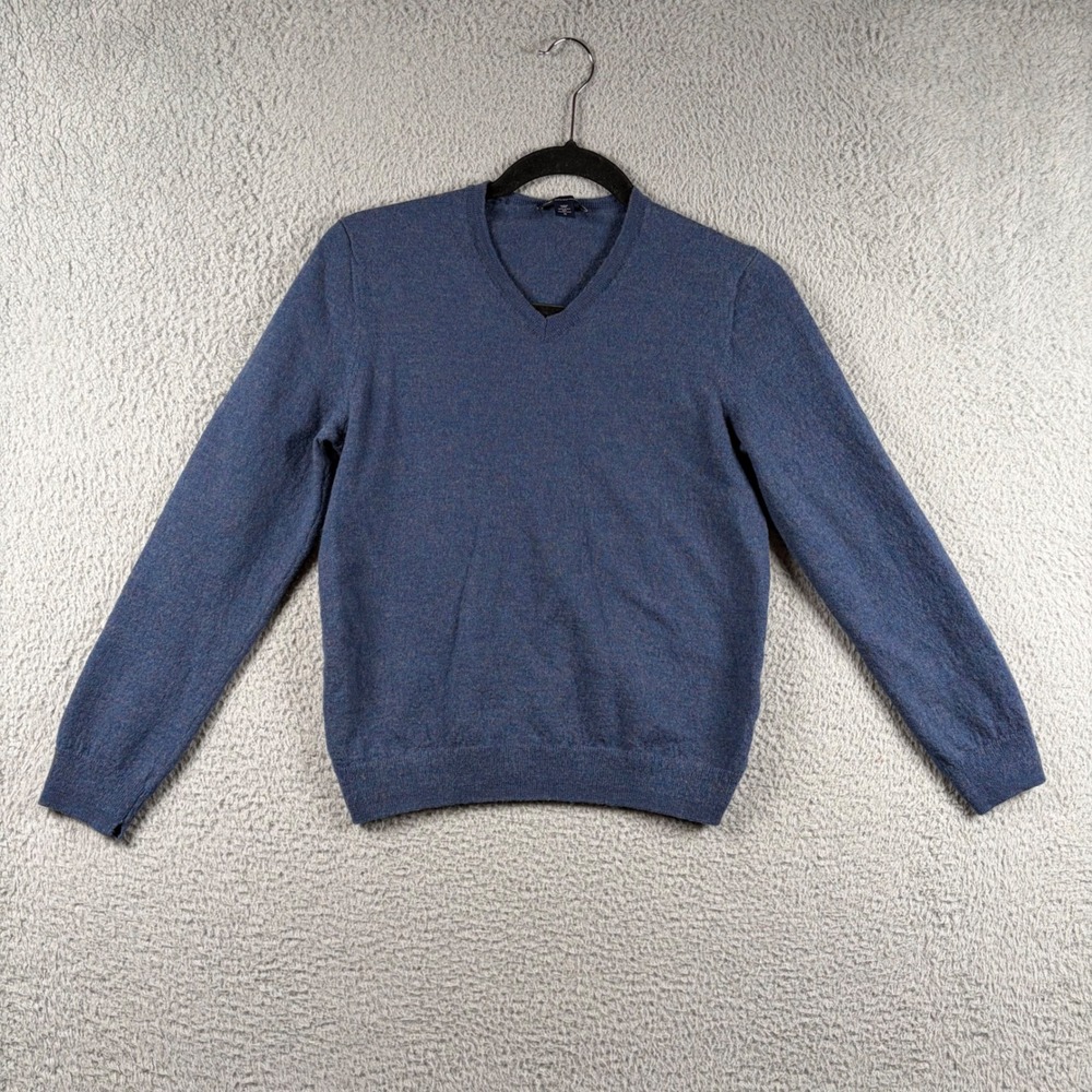 Gap Mens 100% Extra Fine Merino Wool V-Neck Sweater Blue Heather Size M Preppy